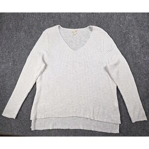 Eileen Fisher Sweater XL White Organic Linen Cotton Ribbed Lightweight Layering‎